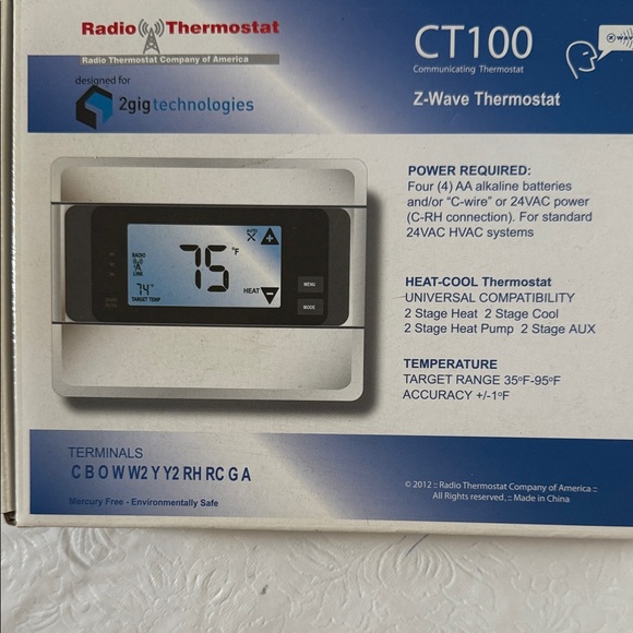 Vivint CT100 Z-Wave Thermostat - Black and White - Picture 1 of 6